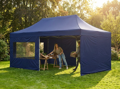 Dark blue pop up gazebo with aluminium frame and sidewalls - product detail