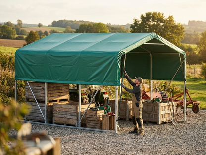 Green PVC roof cover for 8x12 m storage shelter - product detail