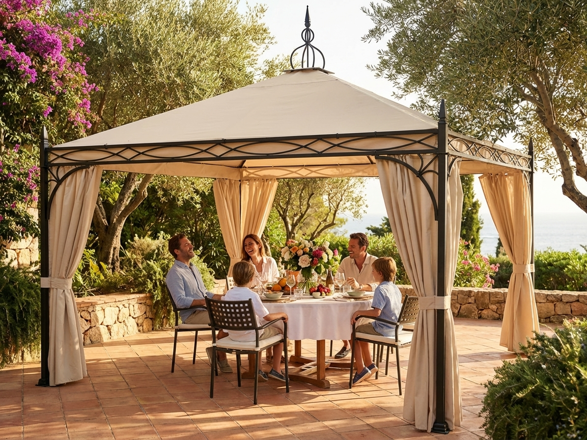 Gazebo 4x5 m champagne PVC and steel outdoor shelter - view 3