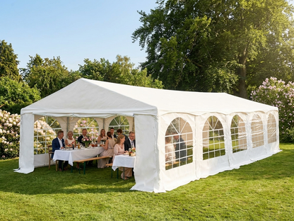 White PVC marquee 5x10 m with galvanised steel frame for events - view 3
