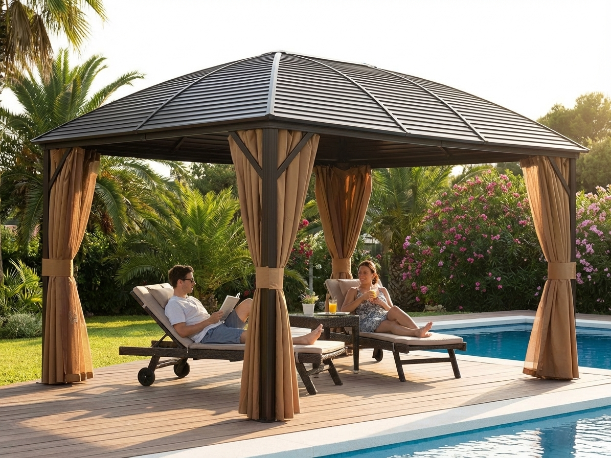 3x4m brown gazebo with aluminium and steel frame