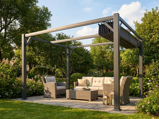Dark grey pergola gazebo with aluminium frame for outdoor use - product detail