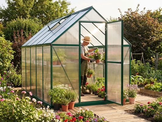 Green polycarbonate greenhouse with aluminium frame