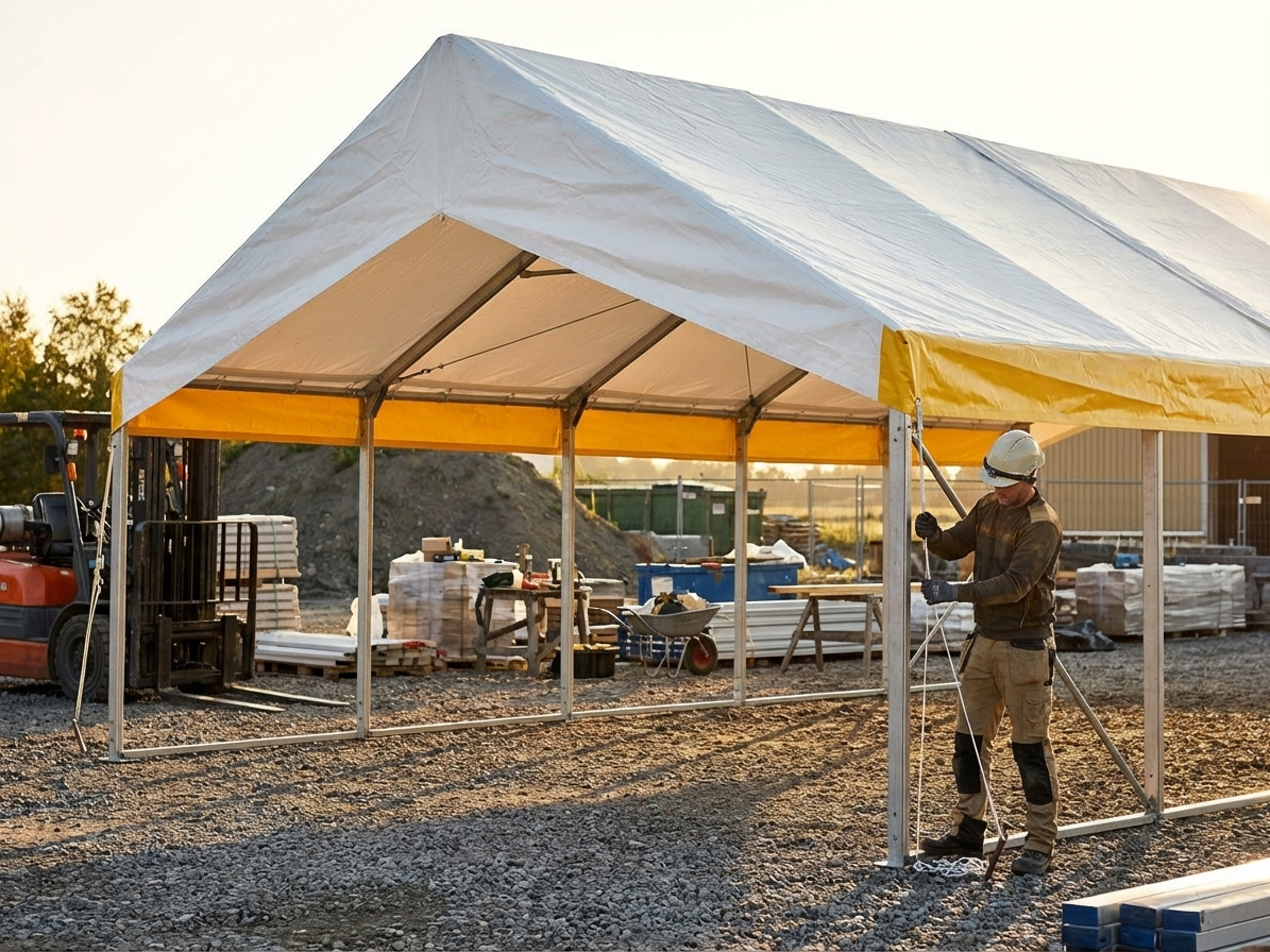 PVC roof cover in white and yellow for storage and work tents - product detail