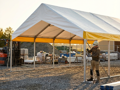 PVC roof cover in white and yellow for storage and work tents - product detail