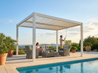 Bioclimatic pergola gazebo 3x3 m white aluminium for outdoor use - product detail