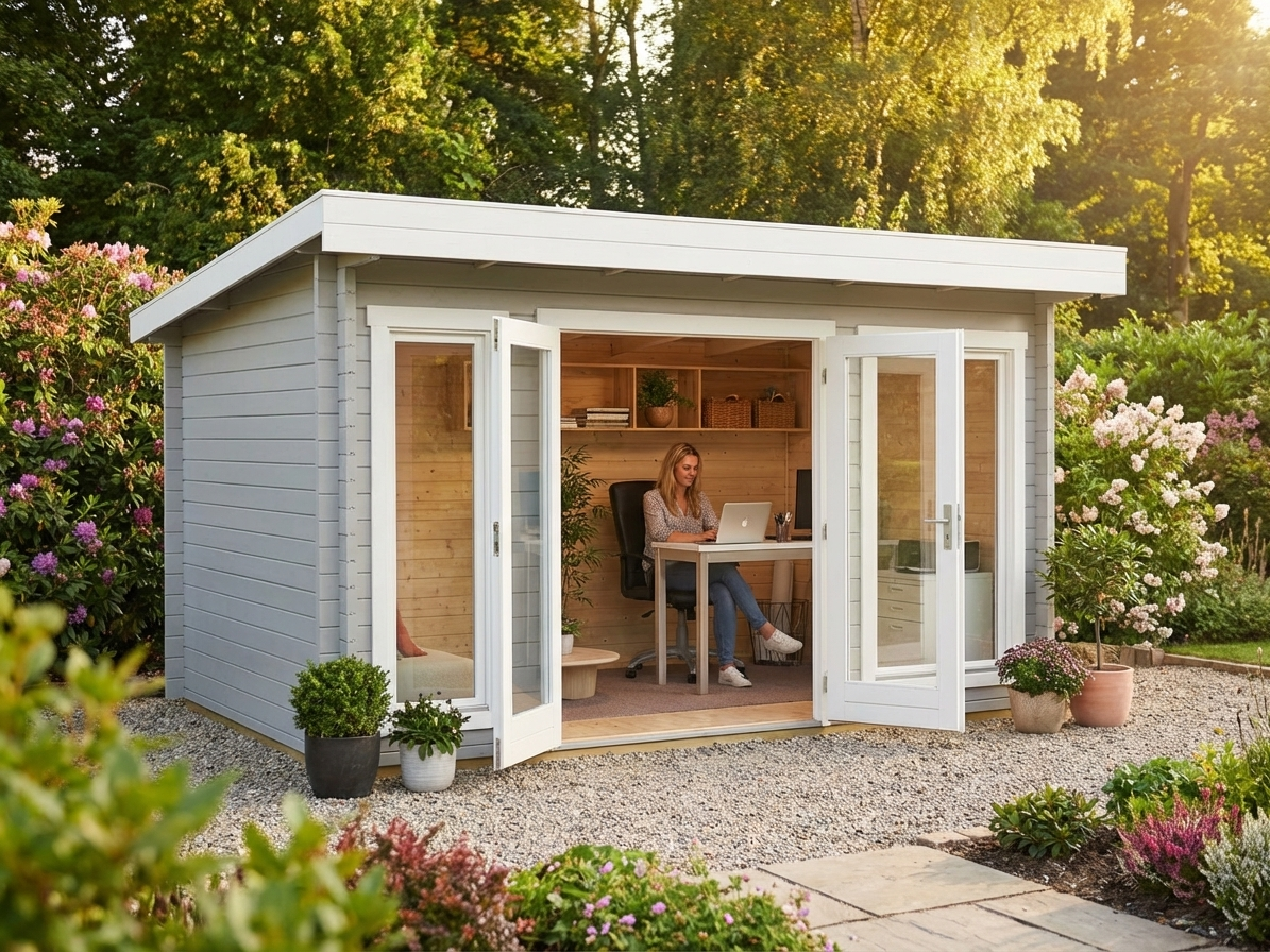 Light grey wooden cabin made from Nordic Spruce, ideal for garden use - view 3