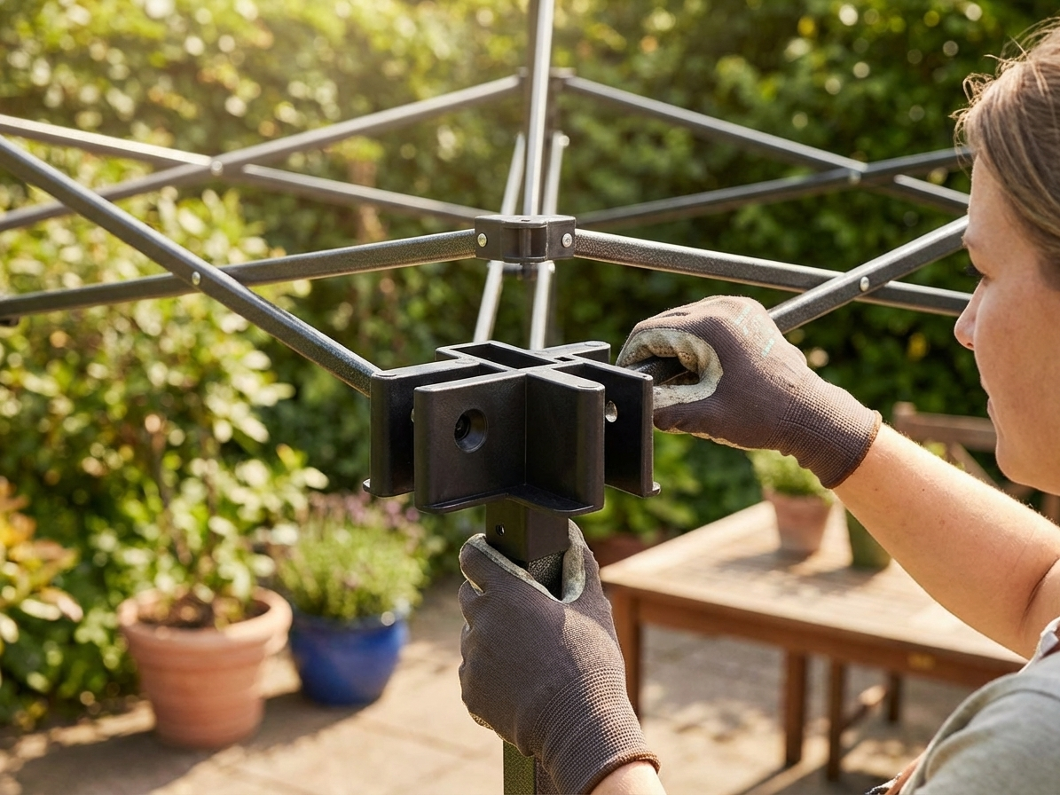 Black 3-way connector for scissor bar made of plastic