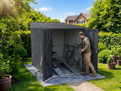 Anthracite Metal Bike Shed made from galvanised steel for outdoor storage - product detail