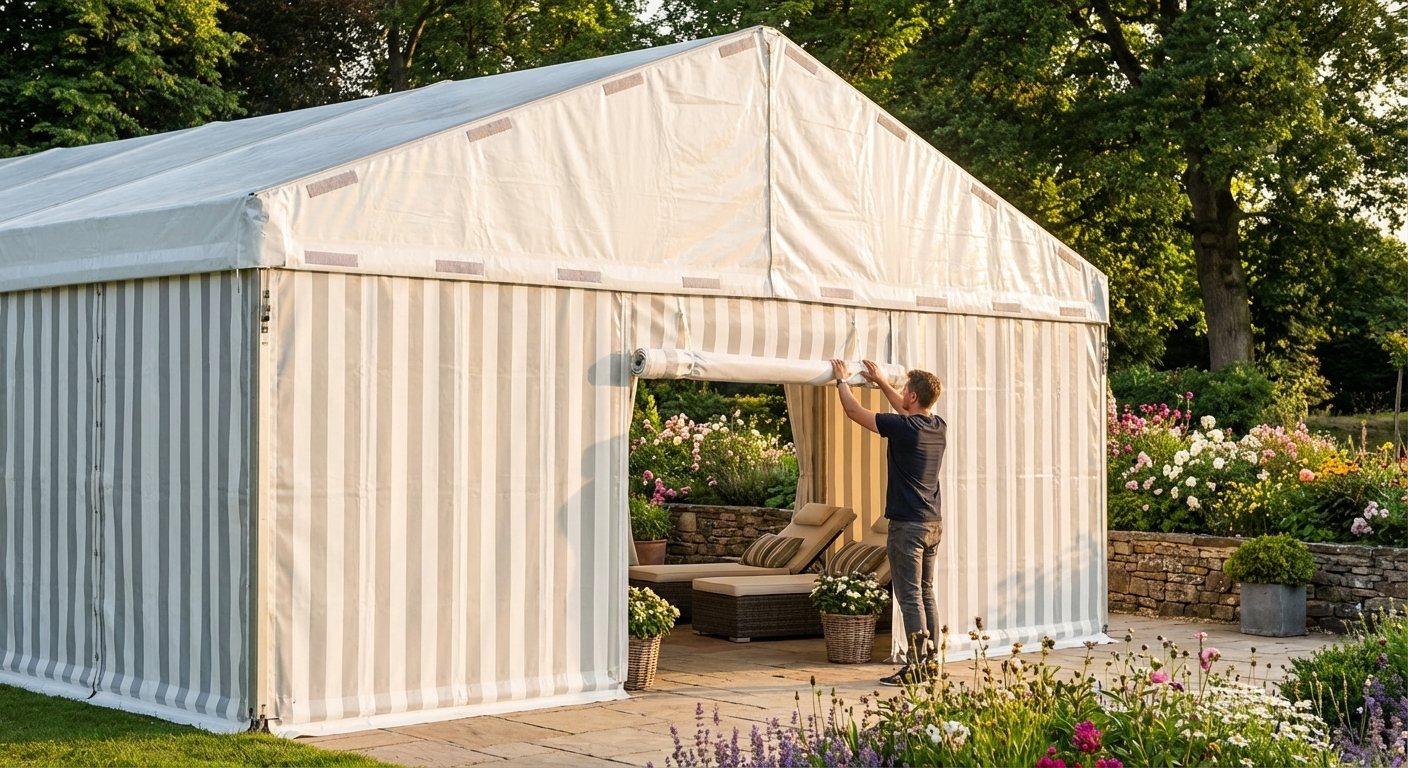PVC Endwall in White/Grey, 5m wide, for outdoor use - view 3