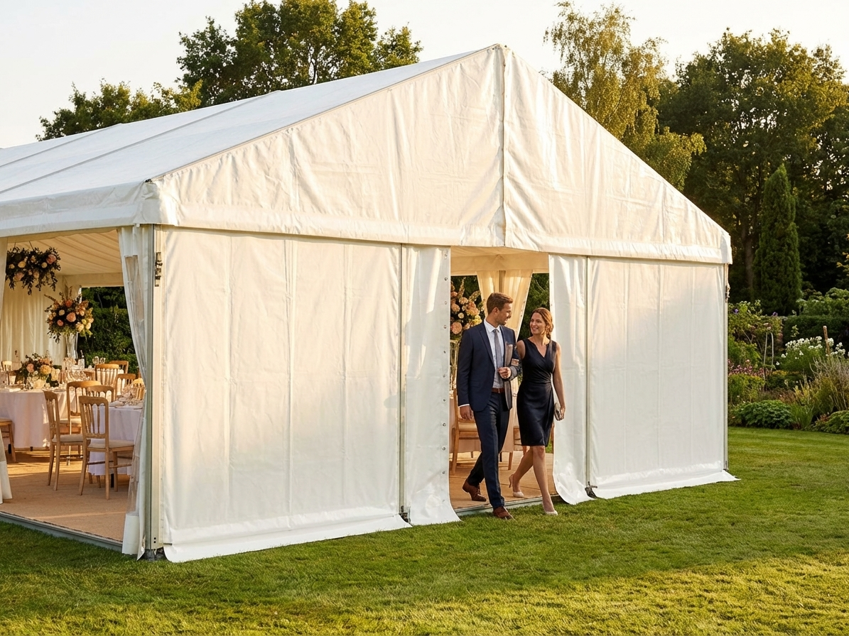 White tarpaulin endwall for outdoor shelter - product detail