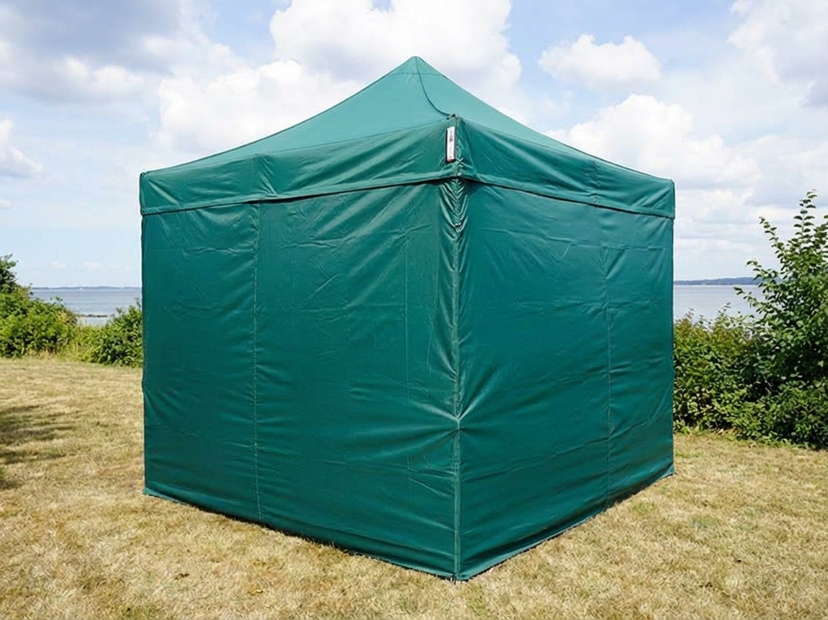 Green pop-up gazebo with steel frame for outdoor events