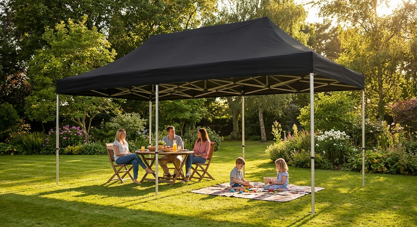 Black pop-up gazebo with aluminium frame for outdoor events - product detail