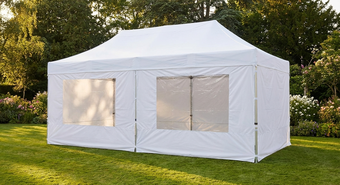 White pop-up gazebo with steel frame, perfect for outdoor events - product detail