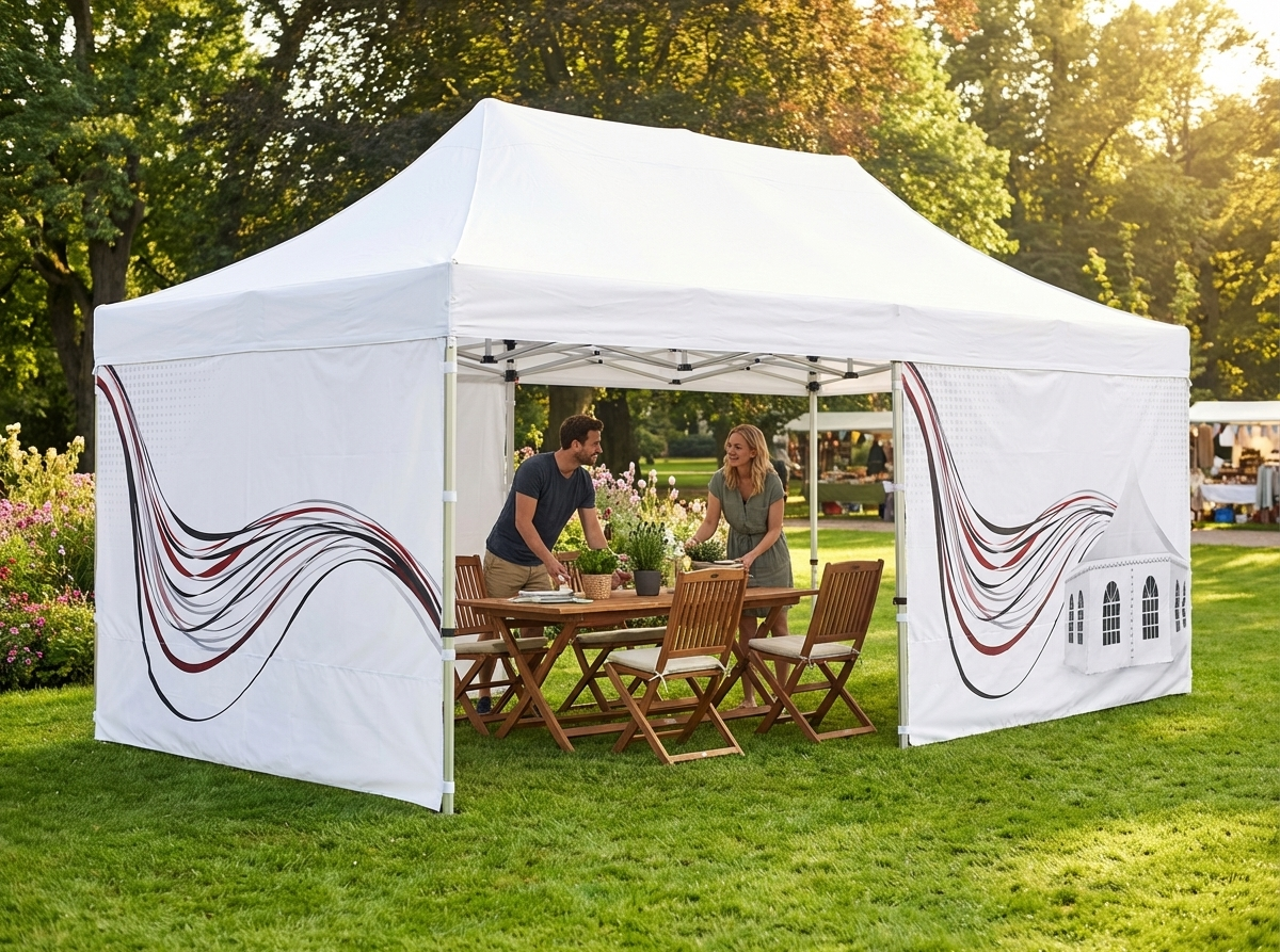 White pop up gazebo 4x8 m with aluminium frame - product detail