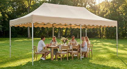 Pop up gazebo in latte colour with steel frame for outdoor events