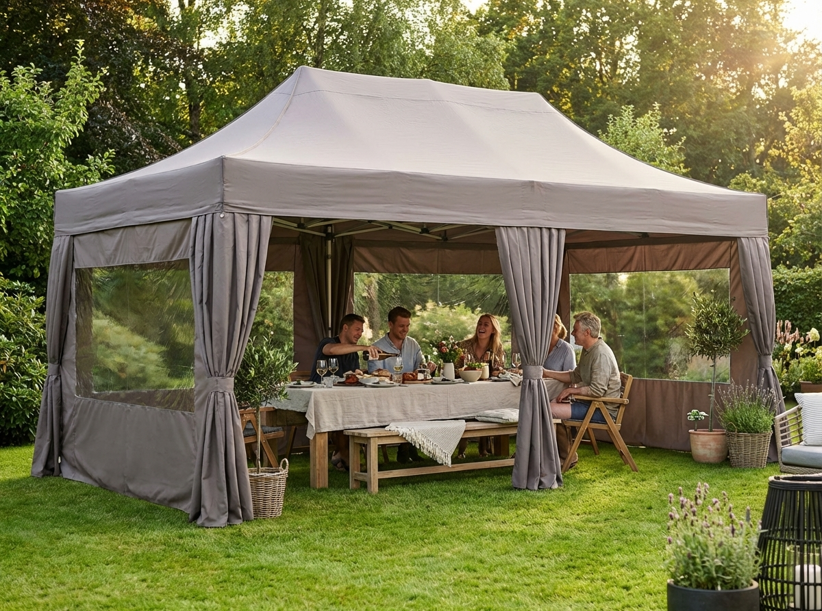Pop up gazebo 4x6m in latte colour with aluminium frame for outdoor events - view 3