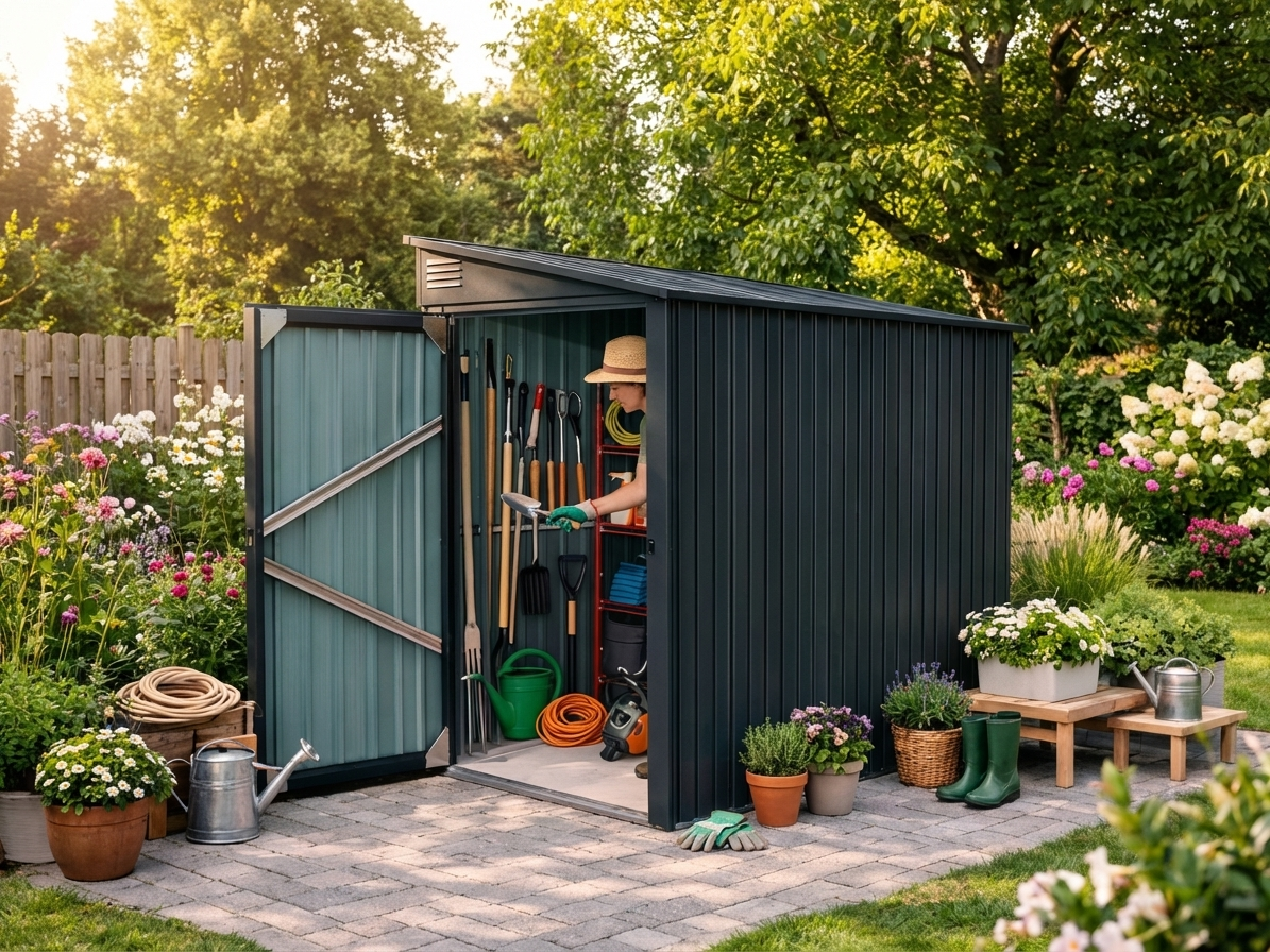 Anthracite garden shed made of galvanised steel, dimensions 1.03x1.85x1.9m - view 3