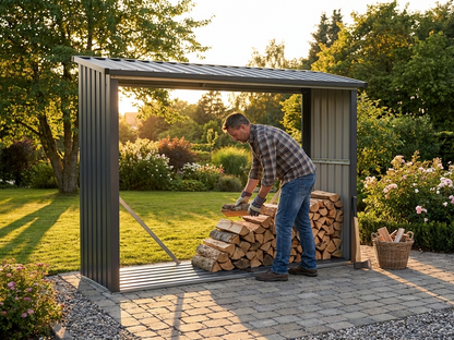 Metal storage shed in anthracite colour, zinc coated steel construction for outdoor use - product detail