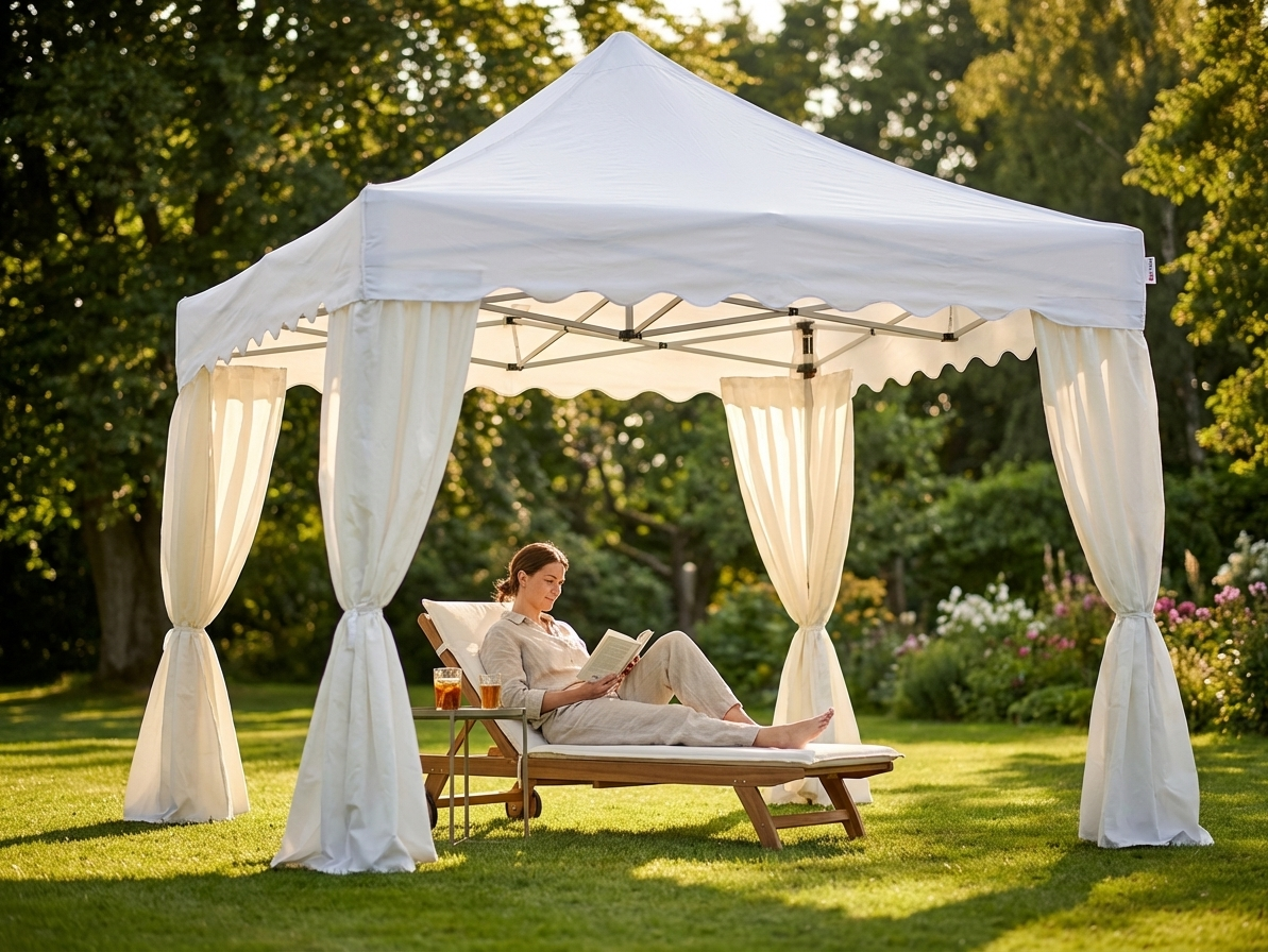 White pop-up gazebo with steel frame and PVC backing - product detail