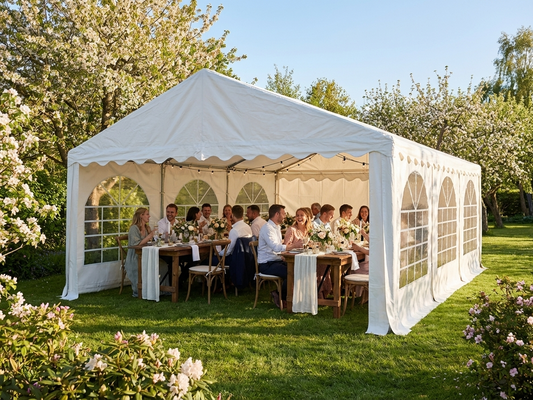 White PVC marquee 4x6m with galvanised steel frame for outdoor events