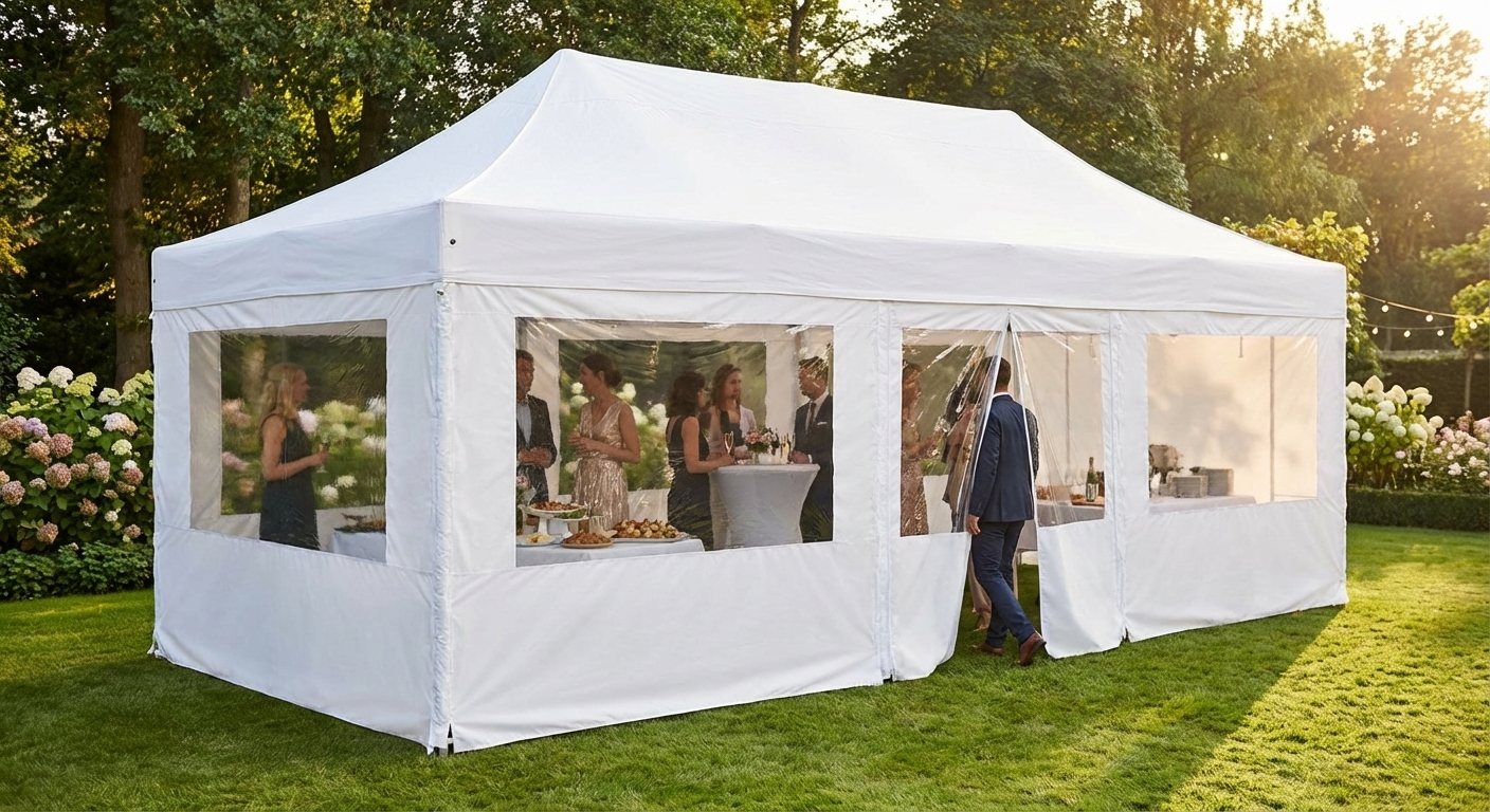 Sidewall kit for pop-up gazebo, heavy-duty PVC, 4x8m, white - view 3
