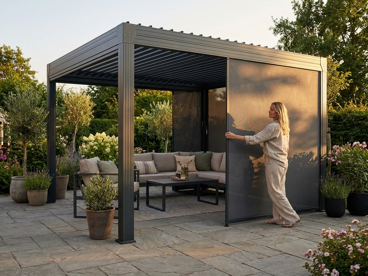 Dark Grey Pergola Sidewall Screen for Outdoor Use