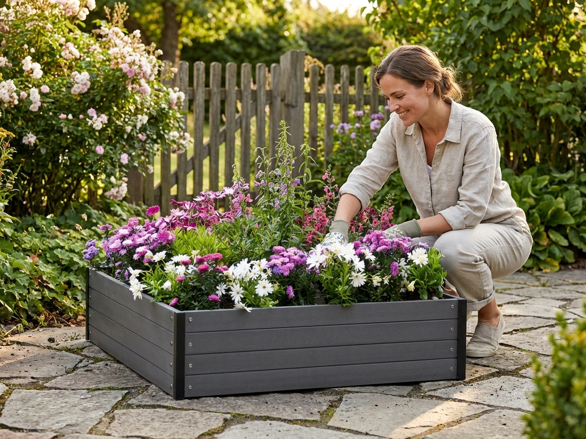 Raised garden bed in anthracite made of WPC - view 3