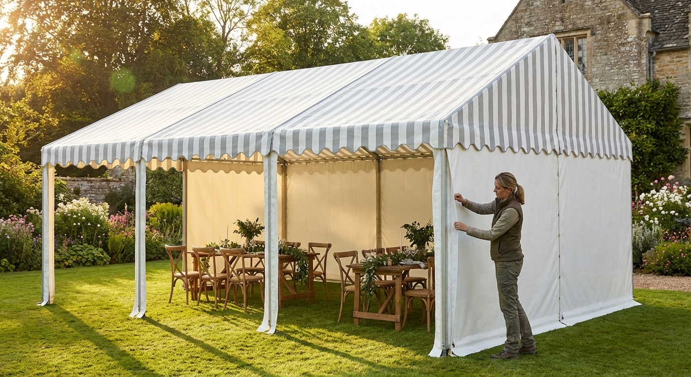 Marquee roof cover in white and grey, 3x6m, polyethylene tarpaulin - view 3