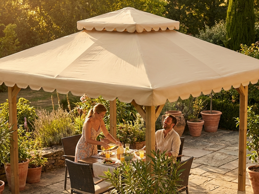 Sand coloured gazebo roof, 3x3 metres, for outdoor use