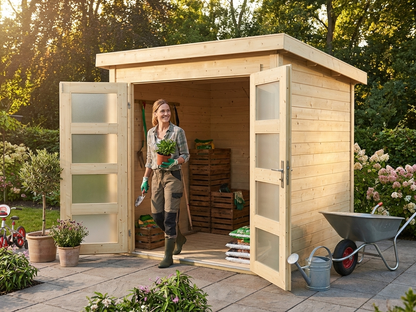 Wooden garden shed made from Nordic Spruce, natural finish