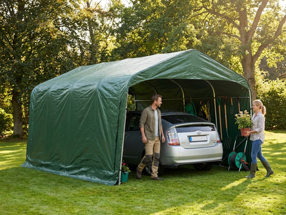 Portable green garage made from PVC for outdoor storage - view 3