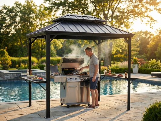 Black BBQ gazebo with aluminium and steel frame for outdoor use - product detail