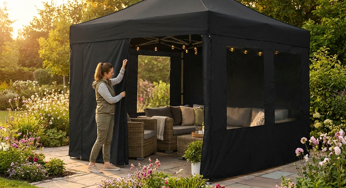 Black pop-up gazebo sidewall kit for outdoor events
