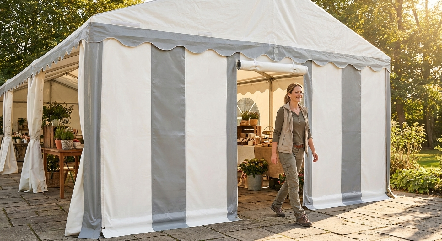 Endwall PLUS in white and grey made from polyethylene tarpaulin