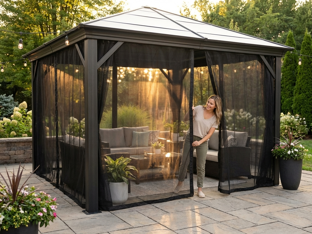 Black mesh curtain for Gazebo Osiris 3x4 m - view 3