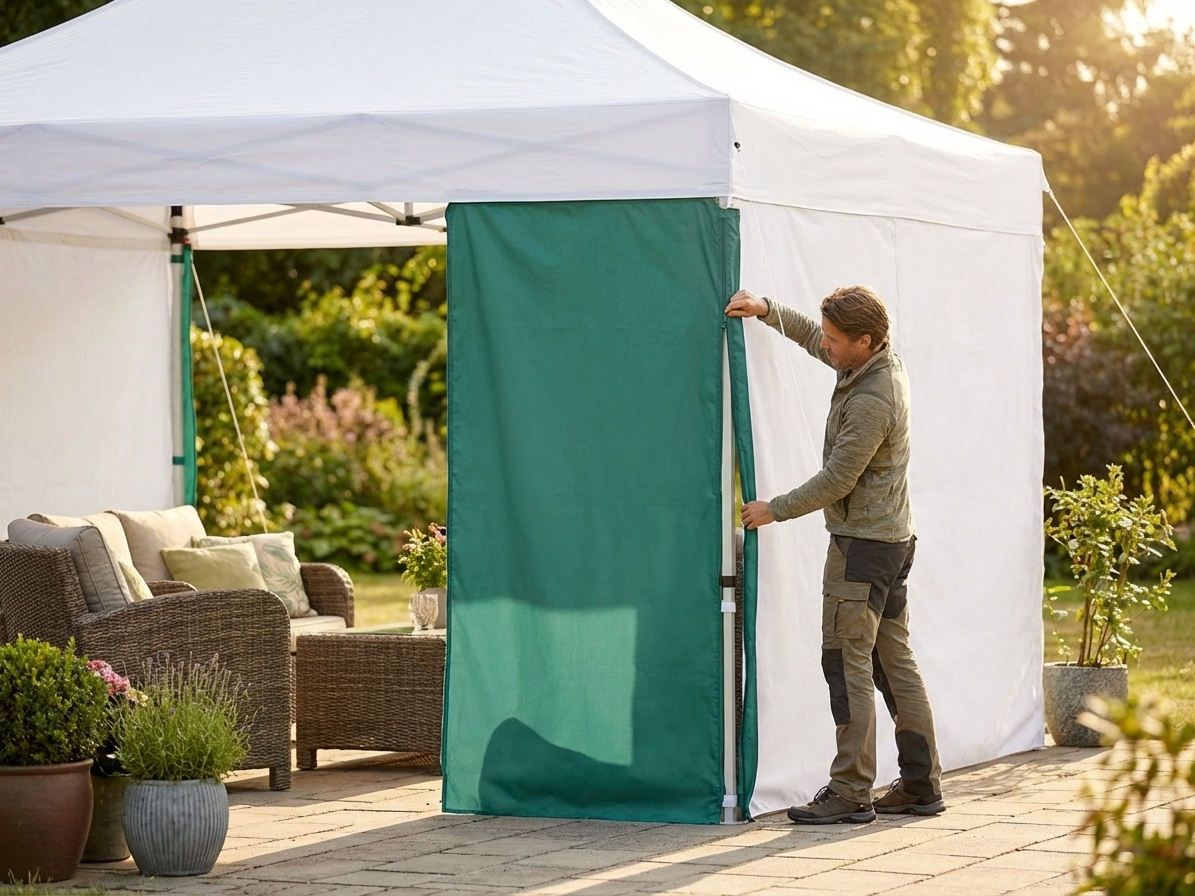 Green infill joint panels for gazebo, made from polyester with PVC backing