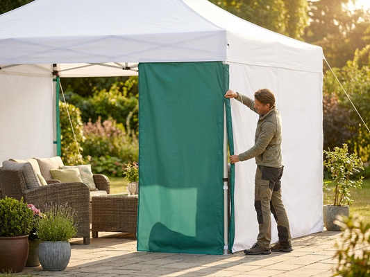 Green infill joint panels for gazebo, made from polyester with PVC backing