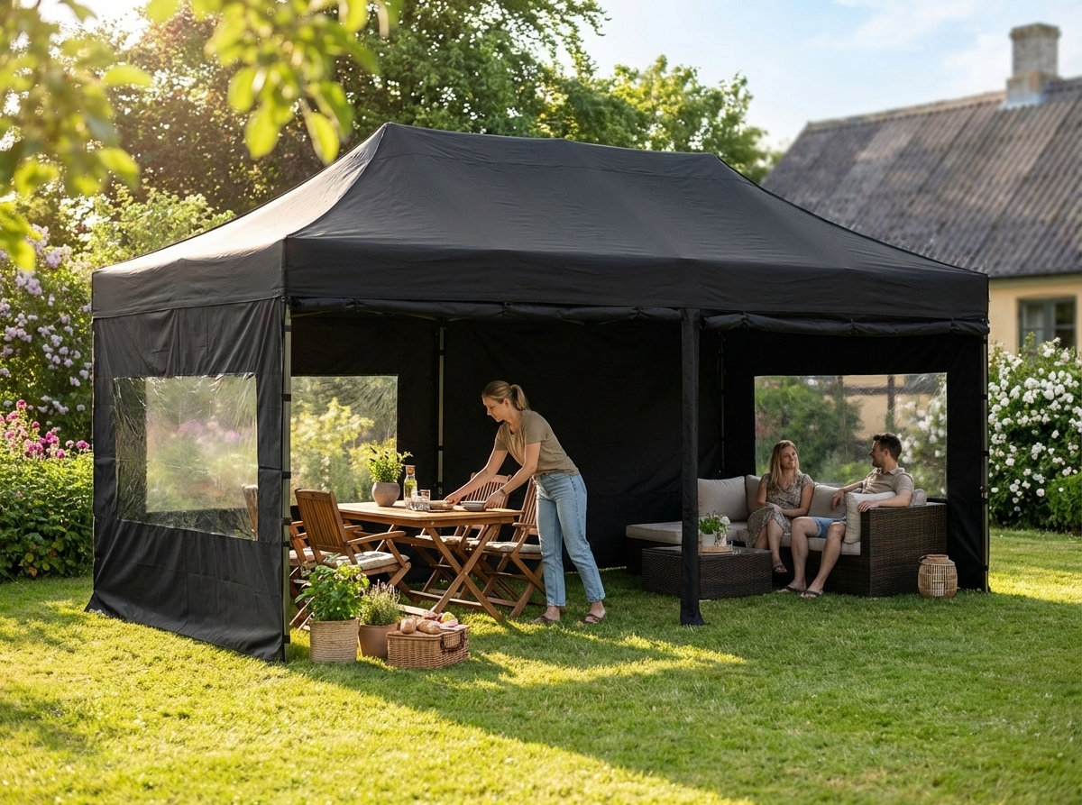Black pop up gazebo with aluminium frame, ideal for outdoor events - view 3
