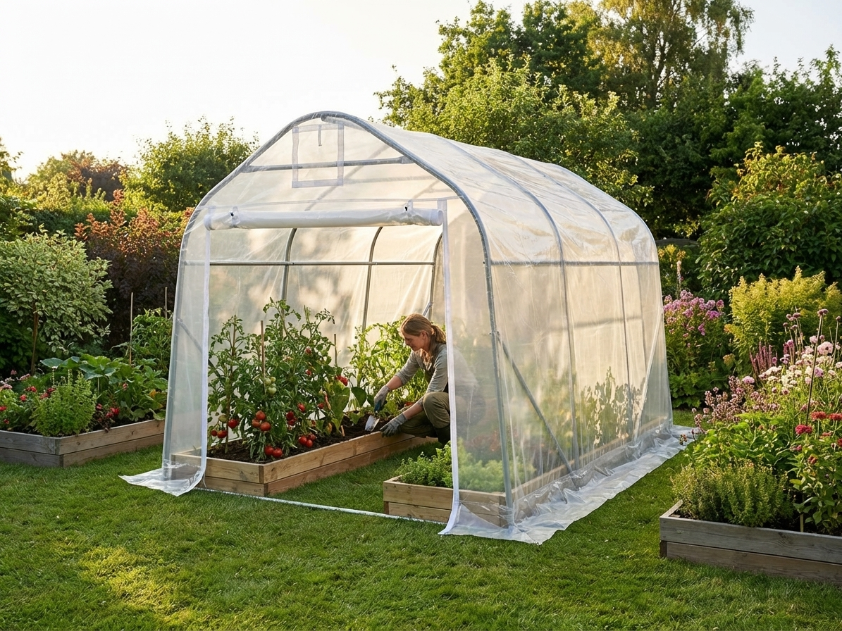 Polytunnel greenhouse made of transparent PE and galvanised steel