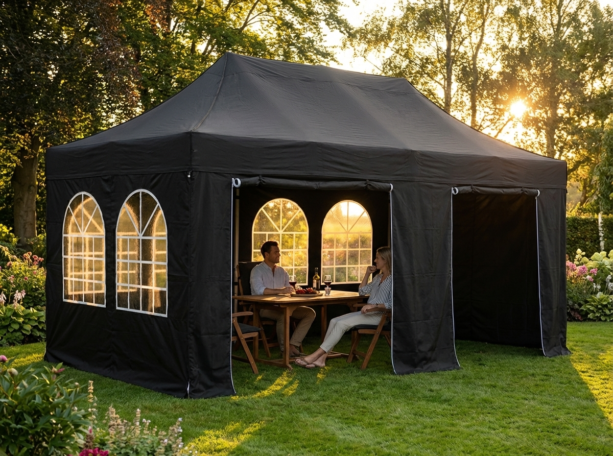 Black sidewall kit for 4x6 m gazebo, durable polyester