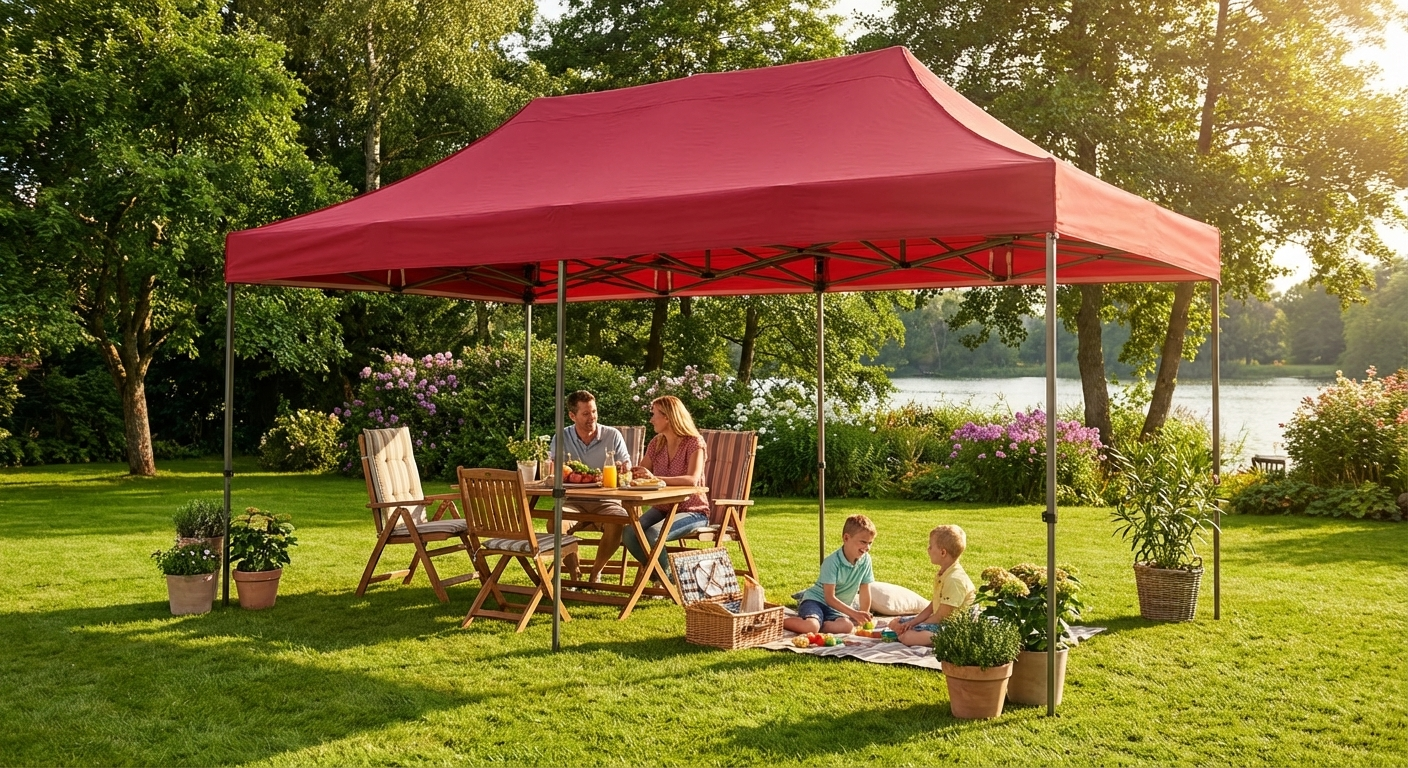 Red pop up gazebo with steel frame for outdoor events - view 3