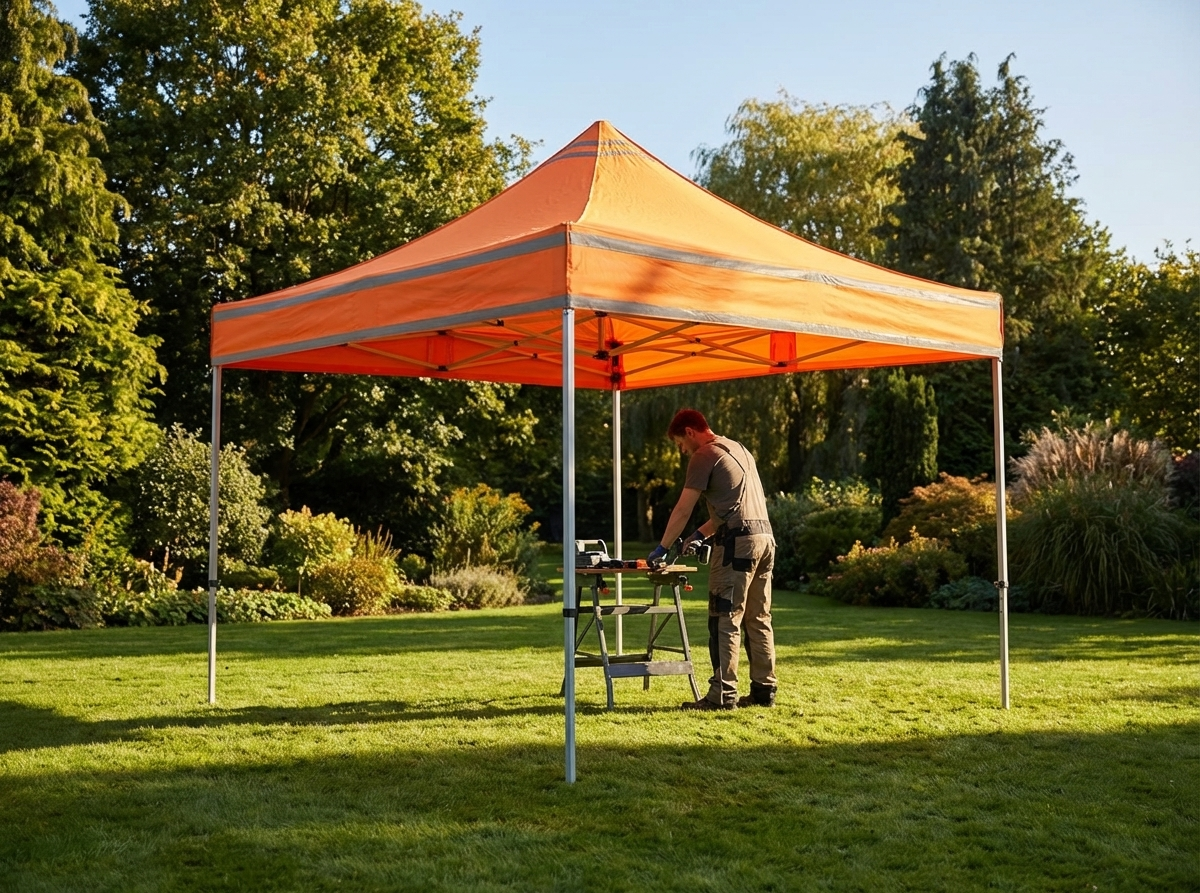 Orange pop-up gazebo with aluminium frame for outdoor use - view 3