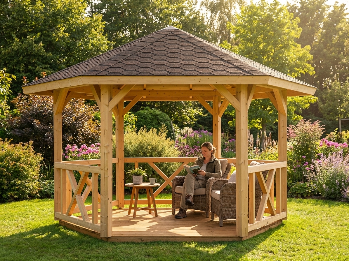 Wooden Gazebo in natural colour made from Nordic Spruce - product detail