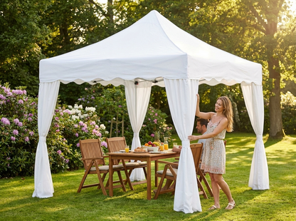 White pop-up gazebo with steel frame and PVC backing - view 3