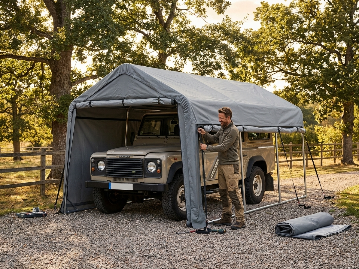 Grey polyethylene roof cover for portable garage, size 3.3x7.2 m