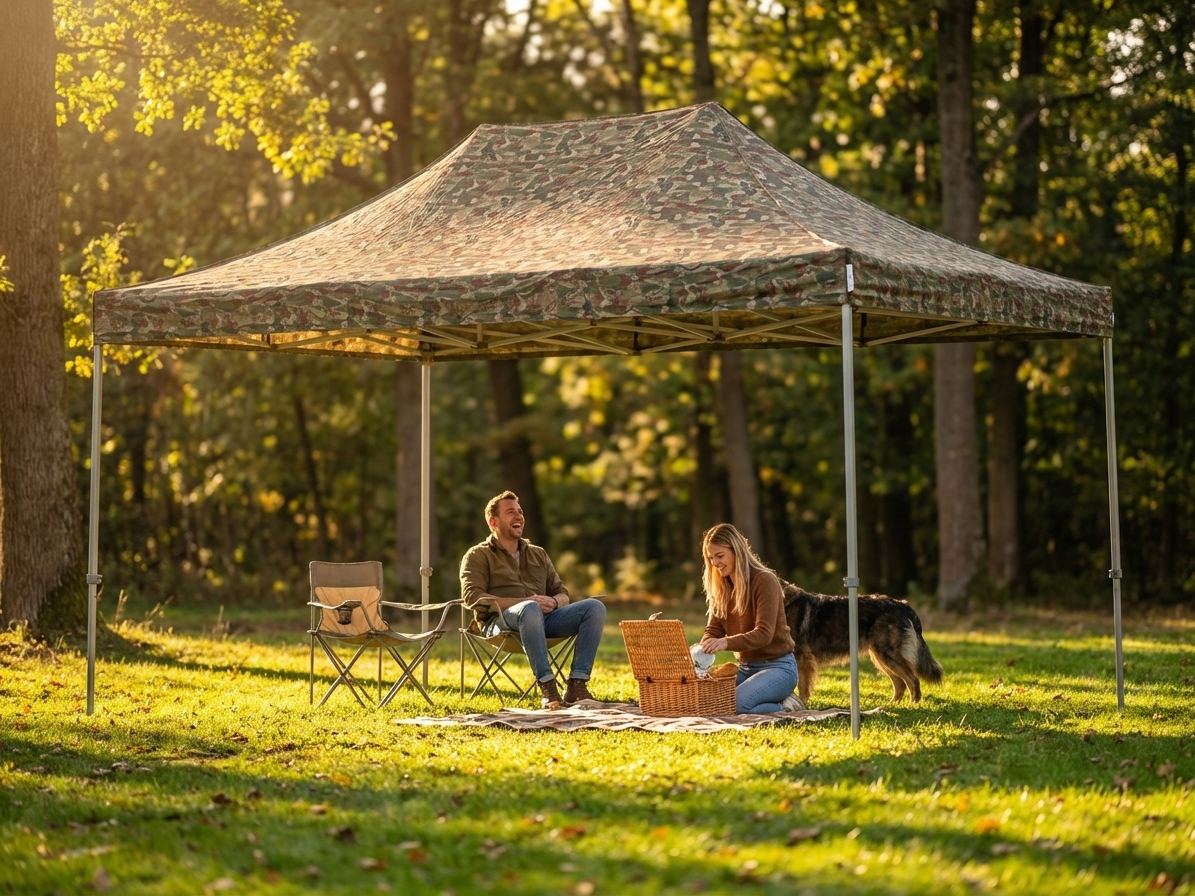 Camouflage pop-up gazebo with steel frame for outdoor events