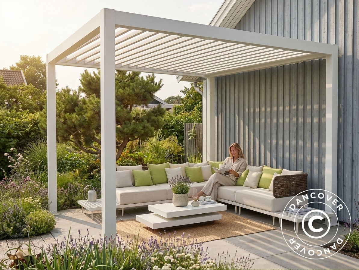 Bioclimatic Pergola Gazebo in White with Steel Frame