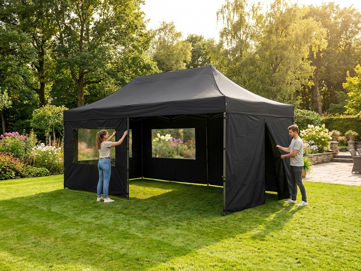 Gazebo Sidewall Kit in Black, 2.5x5m, PVC-Backed Polyester