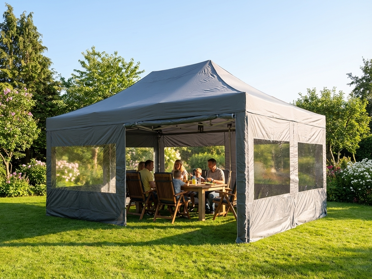 Grey pop-up gazebo with aluminium frame, perfect for outdoor events - product detail